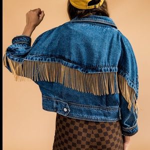 Dressed in Lala Late Night Talking Cropped Denim Jacket NWT